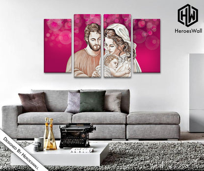 Quadro Sacra Famiglia Moderno – Gesù, Giuseppe e Maria – Stampa su Tela Pronta da Appendere
