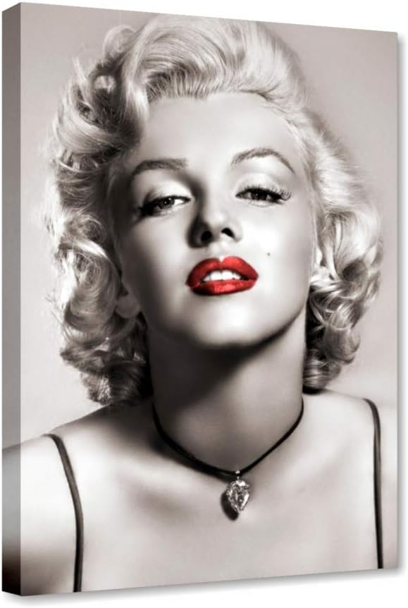 Quadri Marilyn Monroe || Labbra Rosse || Quadro Moderno Soggiorno Camera da Letto Cucina Stampa su Tela da Parete Bianco Nero