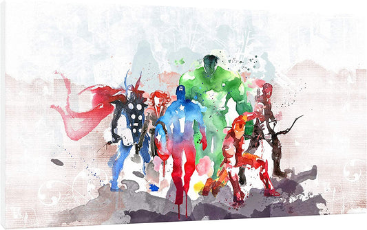 🦸 Quadri Supereroi Marvel Avengers acquarello – Stampa su Tela HD Pronta da Appendere