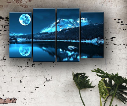 Photo avec la Lune || Lac la nuit || Peinture sur toile Bleu || Tableaux modernes
