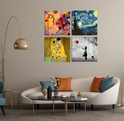 🖼️ Quadri Moderni Famosi 30x30 – Set da 4 Ispirati a Klimt, Kandinsky, Van Gogh e Banksy
