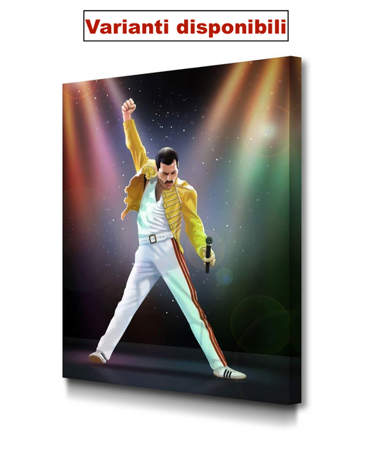 Quadro Pop Art di Freddie Mercury su tela moderna, ideale per arredamento contemporaneo