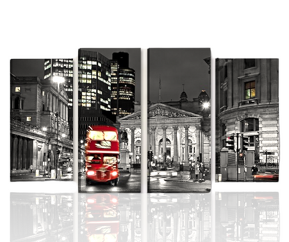 Quadro Londra con Autobus Rosso – Stampa su Tela Moderna in Stile Urban XXL