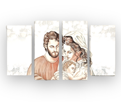 Quadro Sacra Famiglia Moderno – Gesù, Giuseppe e Maria – Stampa su Tela Pronta da Appendere