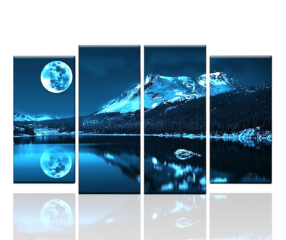 Photo avec la Lune || Lac la nuit || Peinture sur toile Bleu || Tableaux modernes