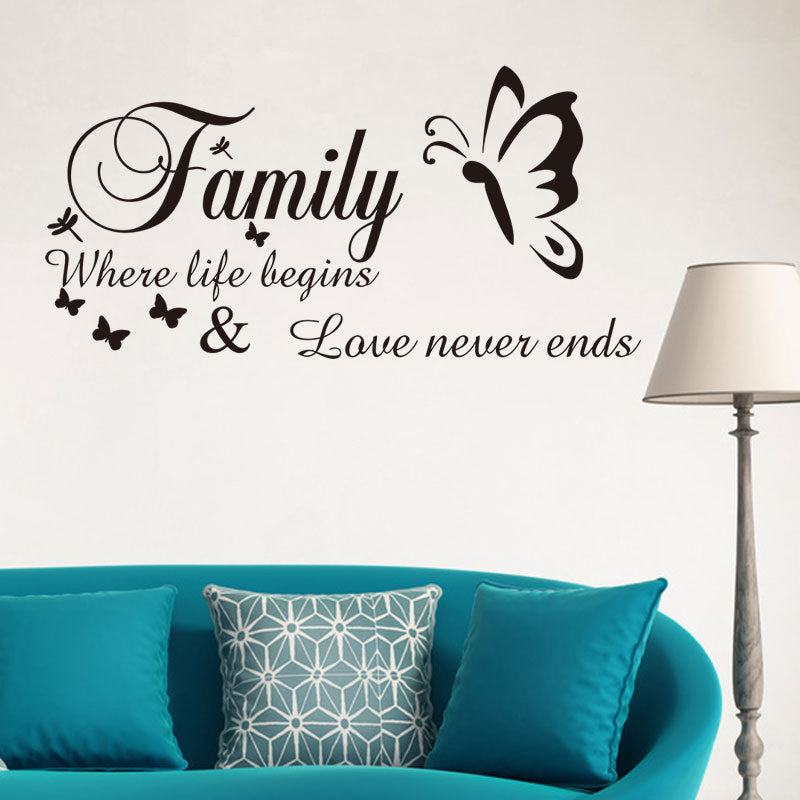 Adesivi murali rimovibili. Adesivi 3D da parete, WALL STICKERS per bambini per camera per soggiorno per sala da pranzo, scritte, scritta, famiglia, family, farfalla, farfalle