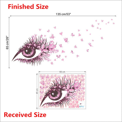 Sticker mural || Oeil || Papillons roses || Se maquiller