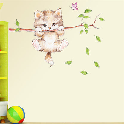 Sticker mural || Chat || Arbre &amp; Papillons