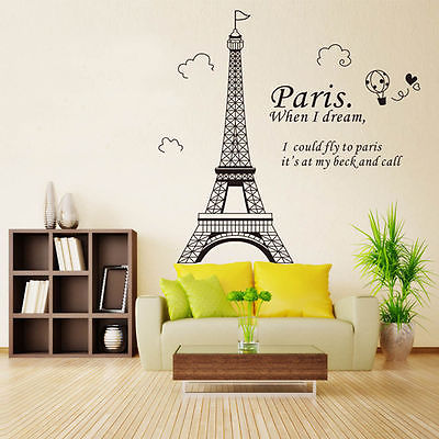 Adesivi murali rimovibili. Adesivi 3D da parete, WALL STICKERS per bambini per camera per soggiorno per sala da pranzo. Tour eiffel, Parigi,  Paris