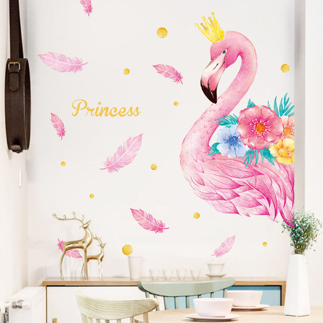 Adesivi murali animani 3D da parete, WALL STICKERS fenicotteri rosa, per bambini per camera per soggiorno per sala da pranzo