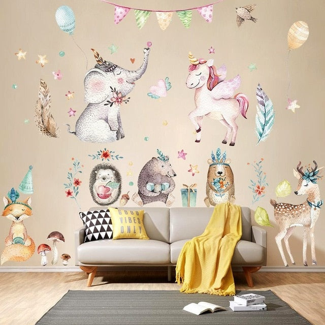 Adesivi murali 3D da parete, WALL STICKERS animali, unicorni, Elefanti, per bambini per camera per soggiorno per sala da pranzo