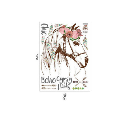 Adesivo murale || Cavallo, scritta e fiori ||