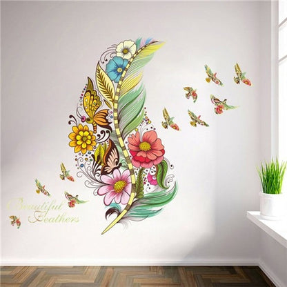 Adesivo murale || Fiori arcobaleno || Farfalle