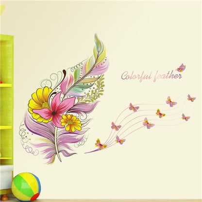 Adesivo murale || Fiori arcobaleno || Farfalle