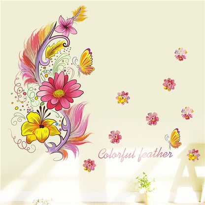 Adesivo murale || Fiori arcobaleno || Farfalle